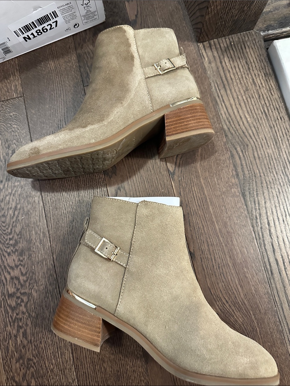 Aldo Serrafina Suede Leather Ankle Bootie with Buckle Strap - Taupe - Picture 8 of 13